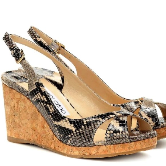 Jimmy Choo Shoes - Jimmy Choo "Amely" Snake-Print Slingback Wedge